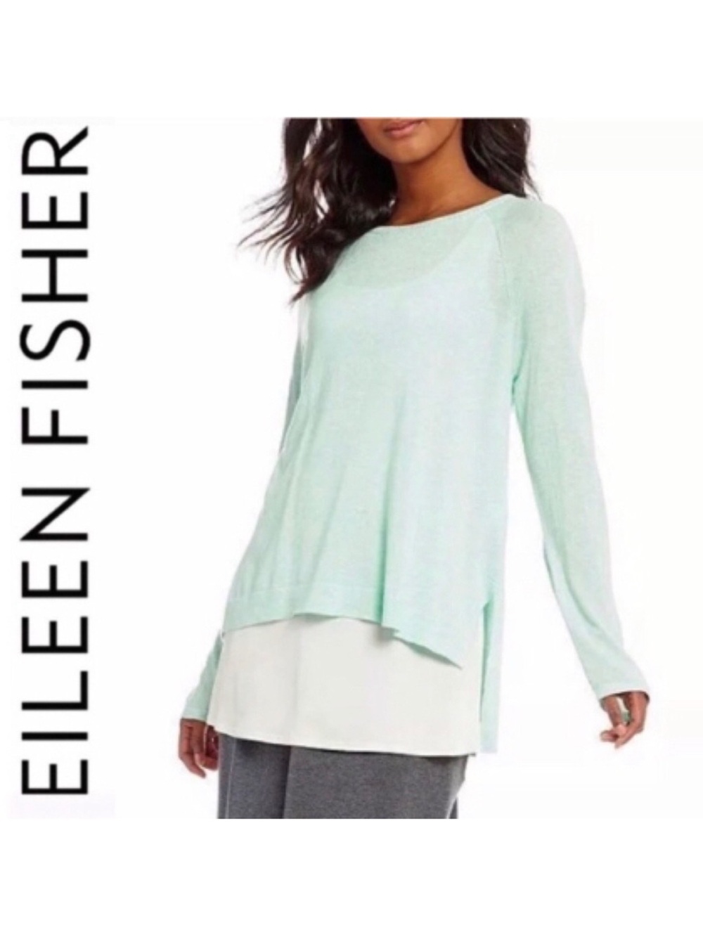 Eileen Fisher Arora Round Neck Top Organic Linen Cotton Slub Knit Green sz M NEW